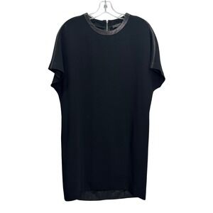 Rag & Bone Black Lamb Leather Trim Short Sleeve Shift Office Dress Size S